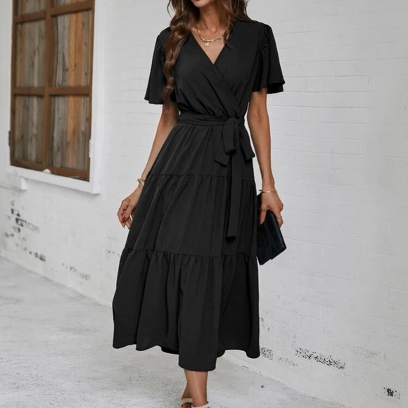 Boho butterfly sleeve ruffle hem belted dress - Picture 6 of 16